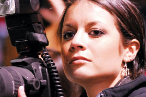 woman holding camera