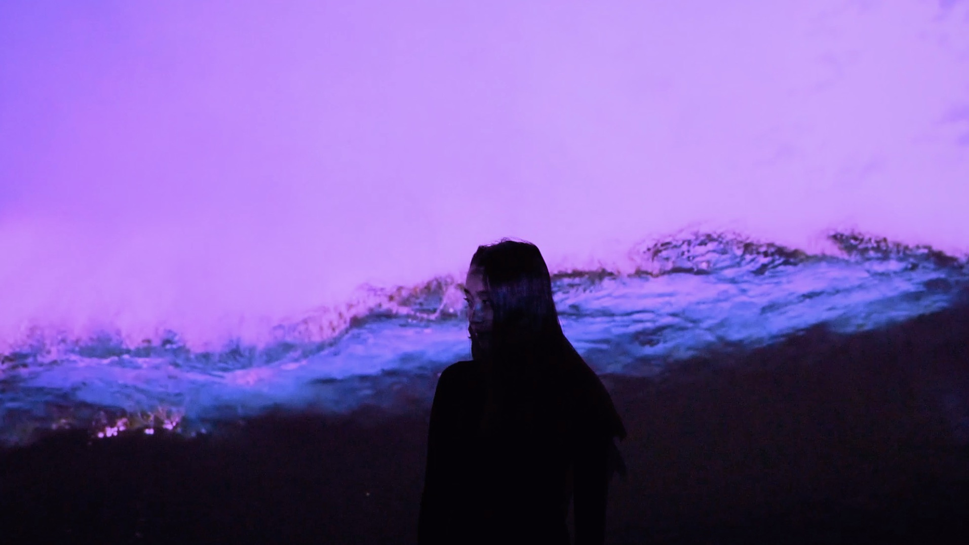 silhouette of person with purple sky behind them