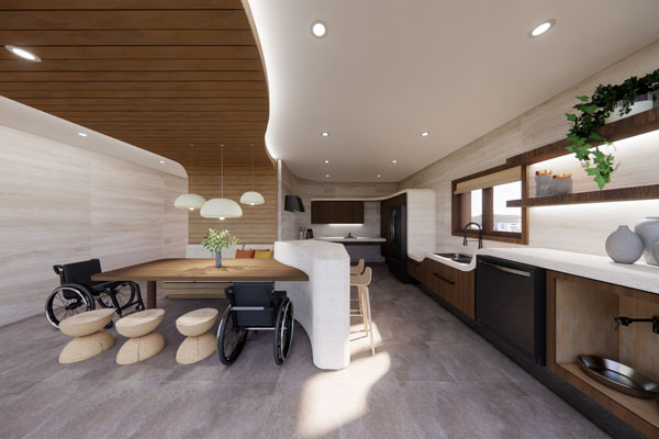 3D render of wheelchair accessible kitchen design