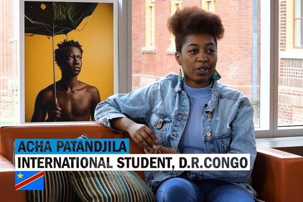 Acha Patandjila, international student from the D.R Congo, doing an interview
