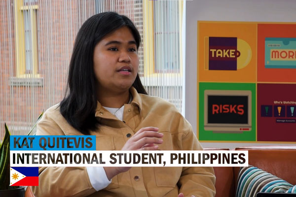 Kat Quitevis, student from the Philippines, speaking during interview
