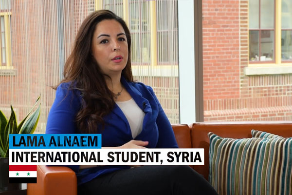 Lama Alnaem, student from Syria, doing an interview