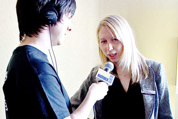 woman being interviewed