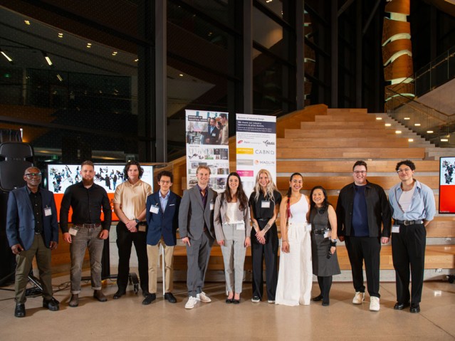 Student award winners pose with Industrial Design faculty members