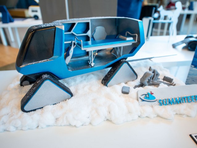 3D model of rescue vehicle design in snow labelled Summiteer