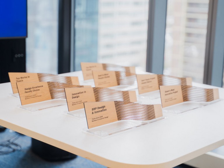 Table with awards on it