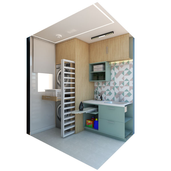 3D render of a laundry room design