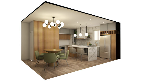 3D render of kitchen design