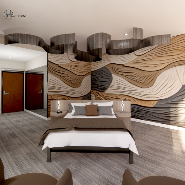 3D render of hotel suite interior design