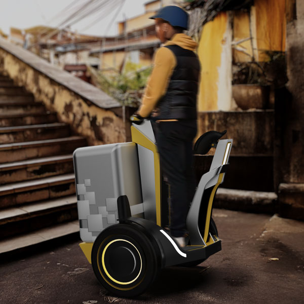3D render of person on delivery vehicle